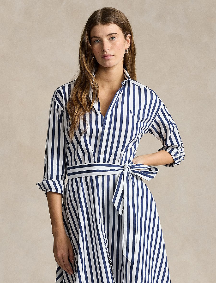 Polo Ralph Lauren - Belted Wide-Stripe Cotton Shirtdress - marškinių tipo suknelės - 970a navy/white - 5