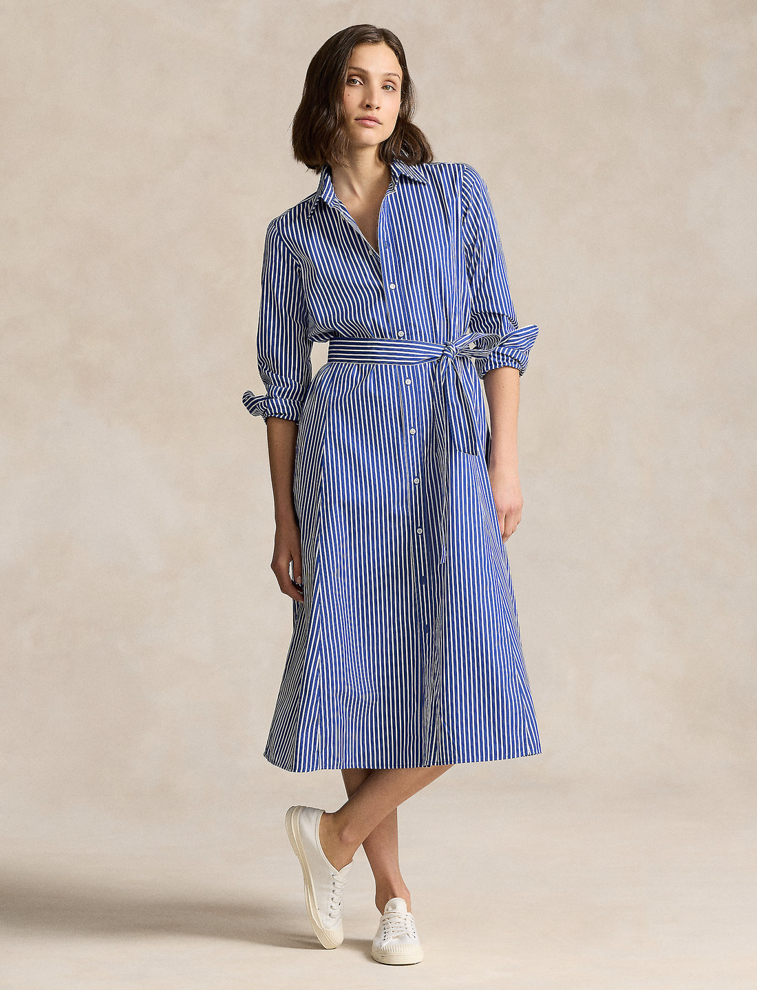 Belted top striped dress