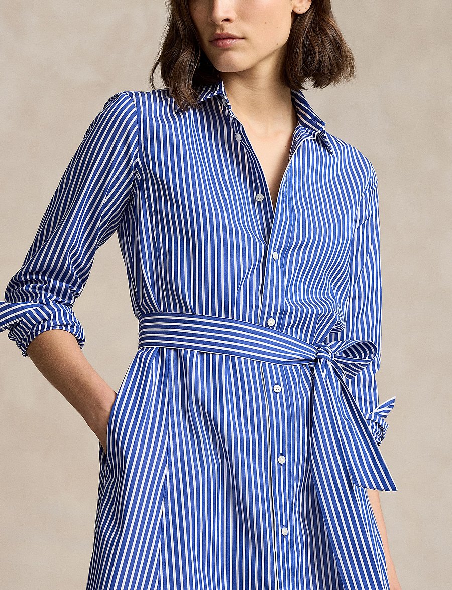 Polo Ralph Lauren - Belted Striped Cotton Shirtdress - skjortekjoler - 1073b bright navy - 4