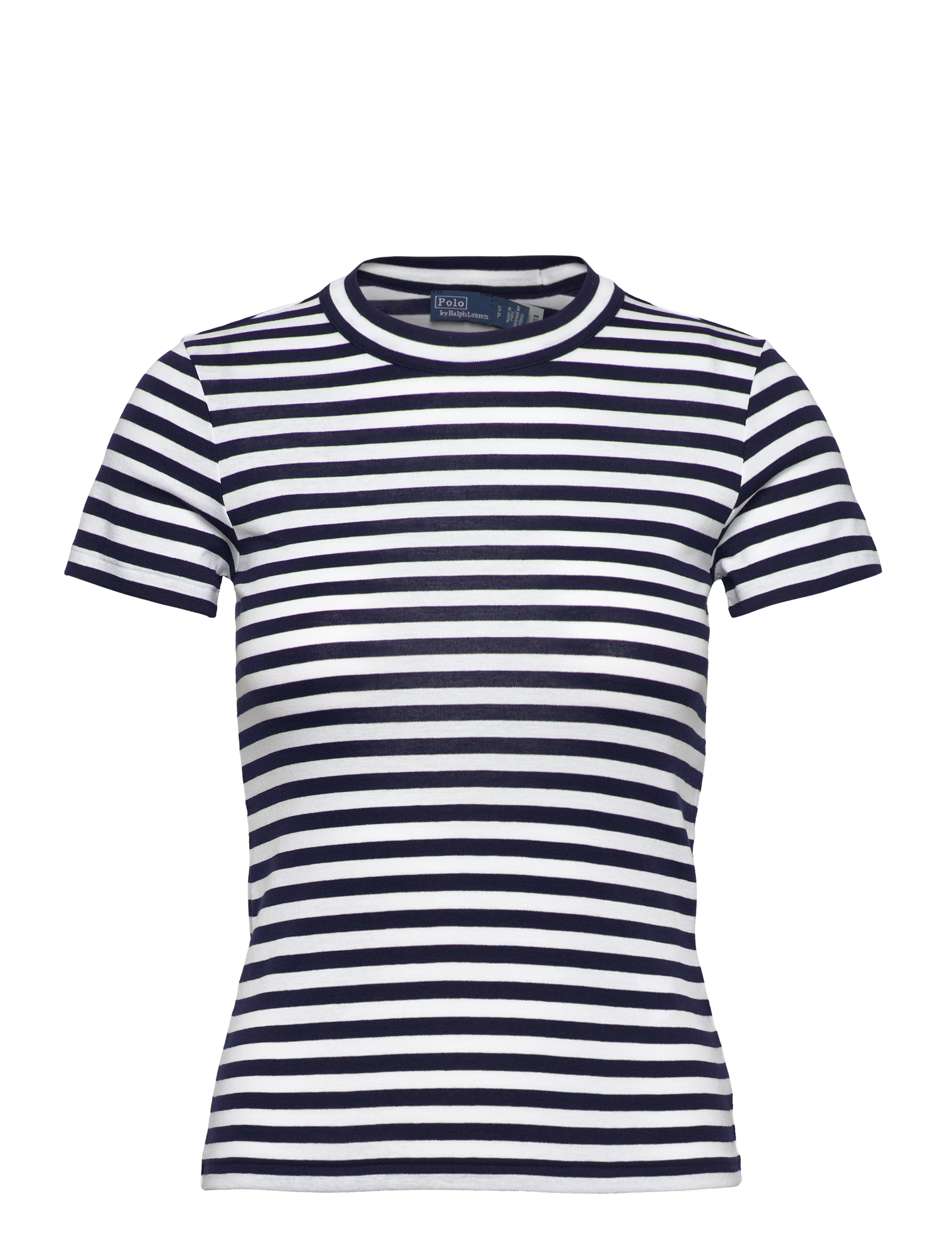 POLO RALPH LAUREN Gestreift Ribbed Baumwolle Crewneck Tee Blau - S - Damen