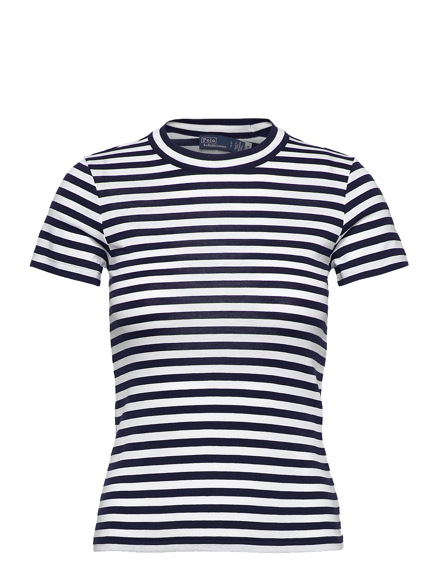 Polo Ralph Lauren - Striped Ribbed Cotton Crewneck Tee - t-shirts - cruise navy/white - 1