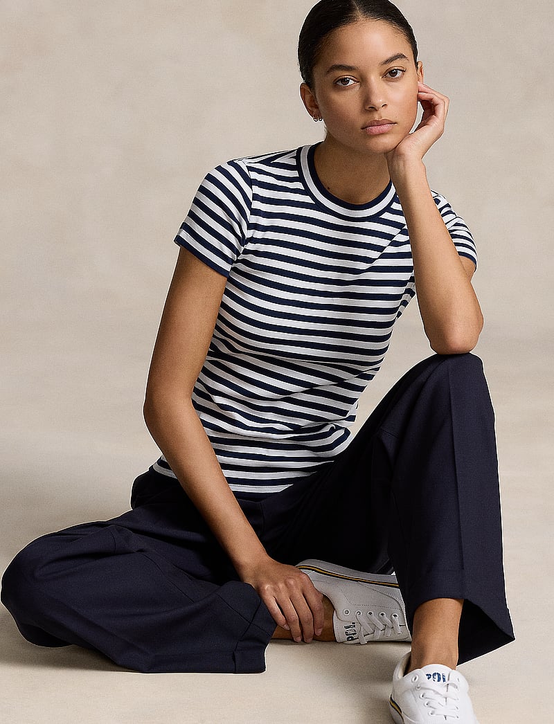 Polo Ralph Lauren - Striped Ribbed Cotton Crewneck Tee - t-shirts - cruise navy/white - 0