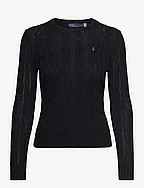 Cable-Knit Cotton Crewneck Sweater - POLO BLACK