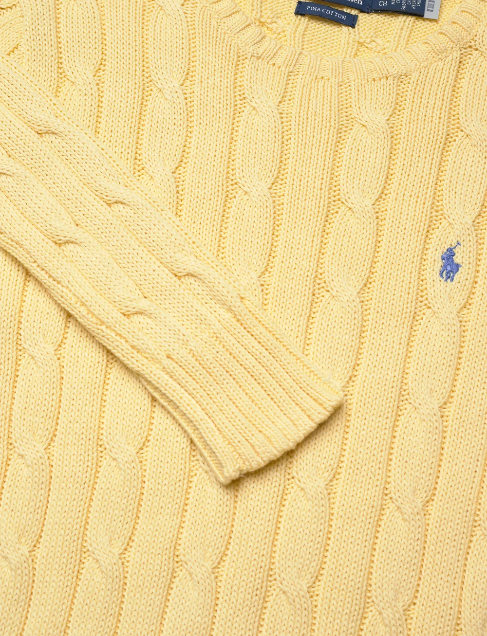 Polo Ralph Lauren - Cable-Knit Cotton Crewneck Sweater - striktrøjer - t-bird yellow - 2