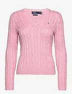 Cable-Knit Cotton V-Neck Sweater - CARMEL PINK