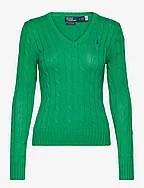 Cable-Knit Cotton V-Neck Sweater - PREPPY GREEN