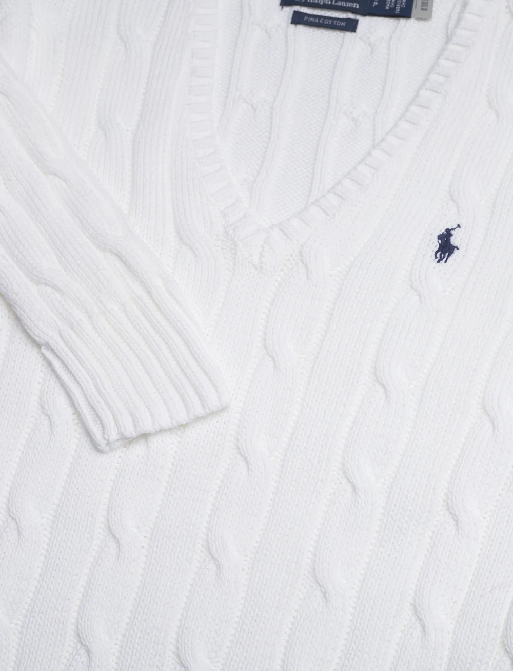 Polo Ralph Lauren - Cable-Knit Cotton V-Neck Sweater - pullover - white - 2