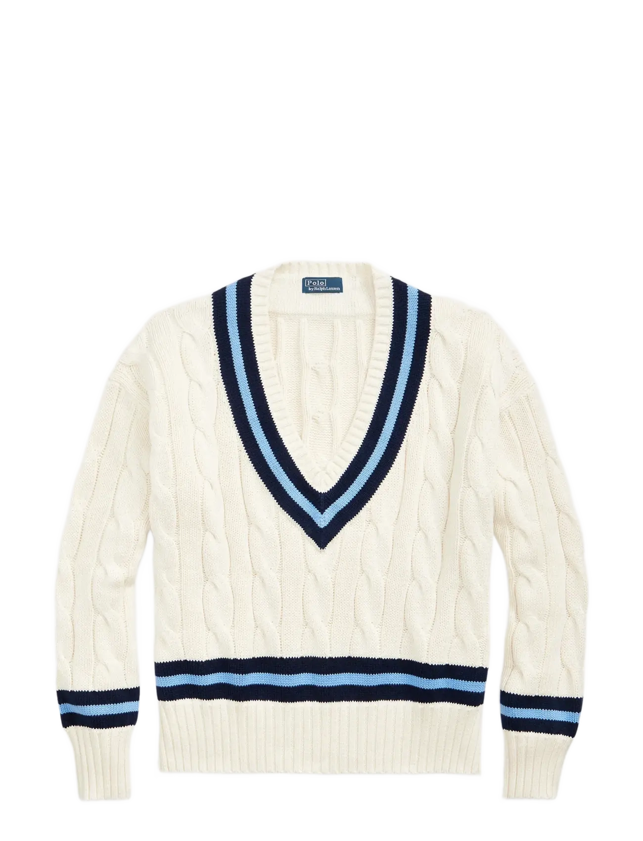 Polo Ralph Lauren The Iconic Cricket Sweater - Tøj - CREAM W/ NAVY STR / beige