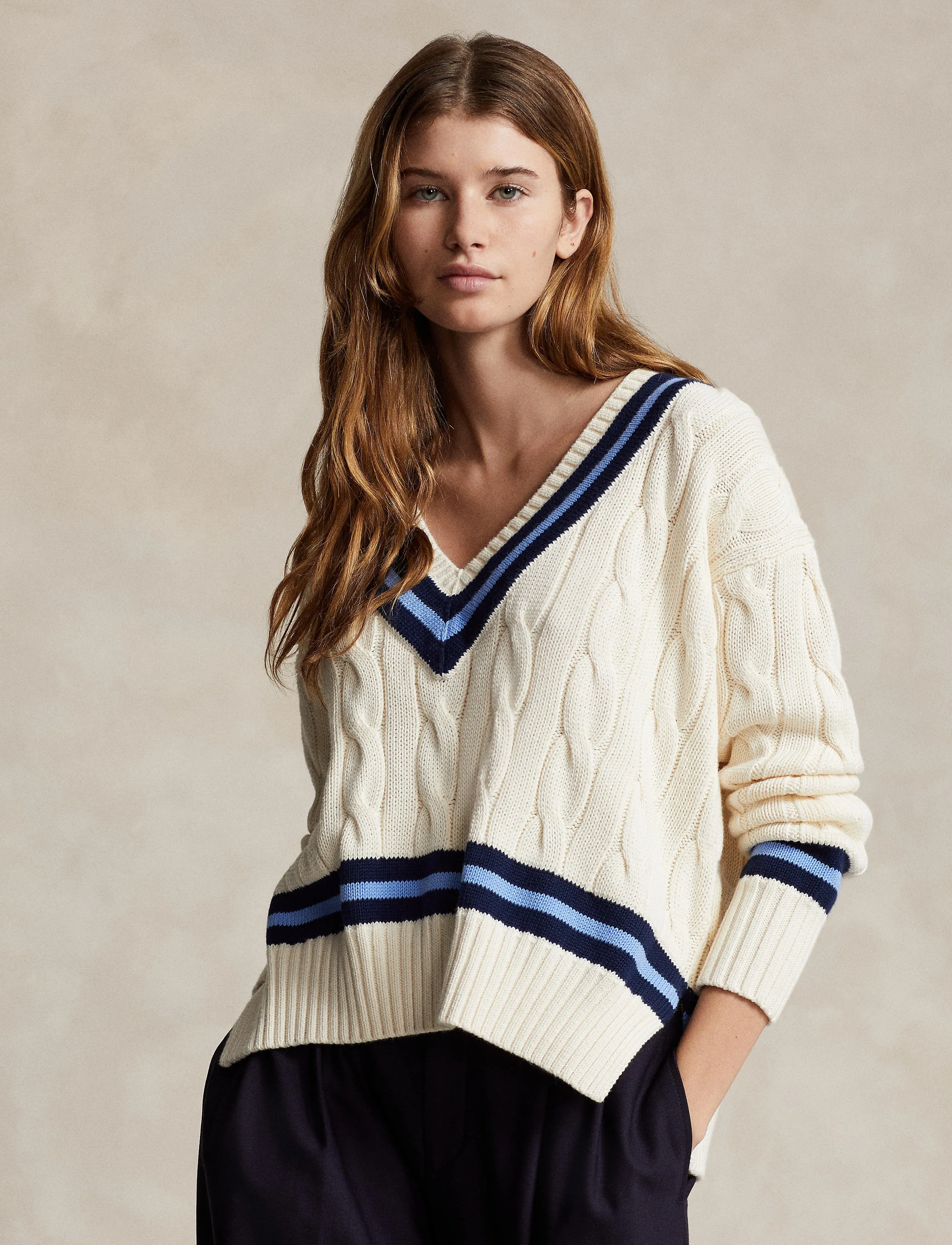 Polo Ralph Lauren - The Iconic Cricket Sweater - pulls - cream w/ navy str - 3