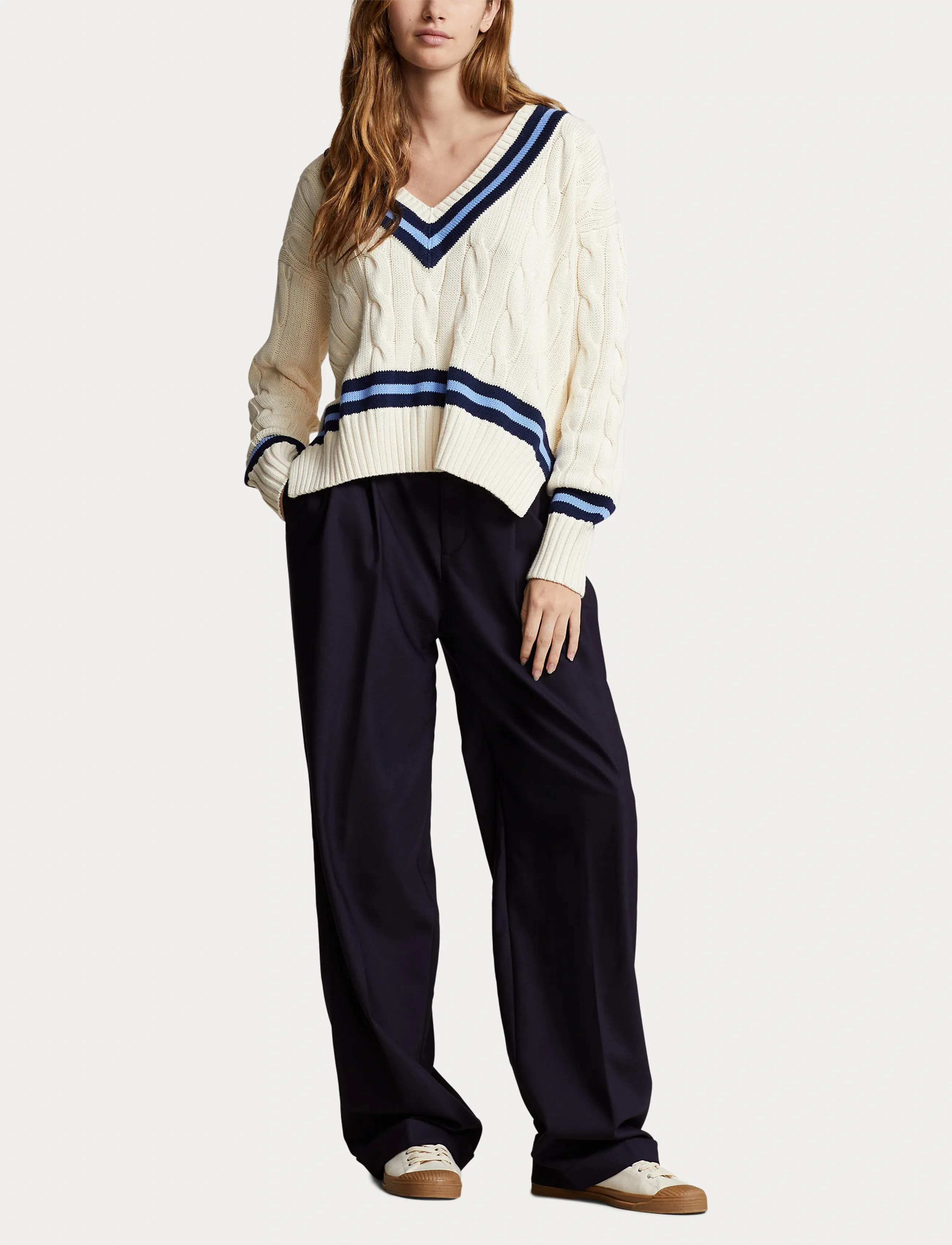 Polo Ralph Lauren - The Iconic Cricket Sweater - pulls - cream w/ navy str - 4