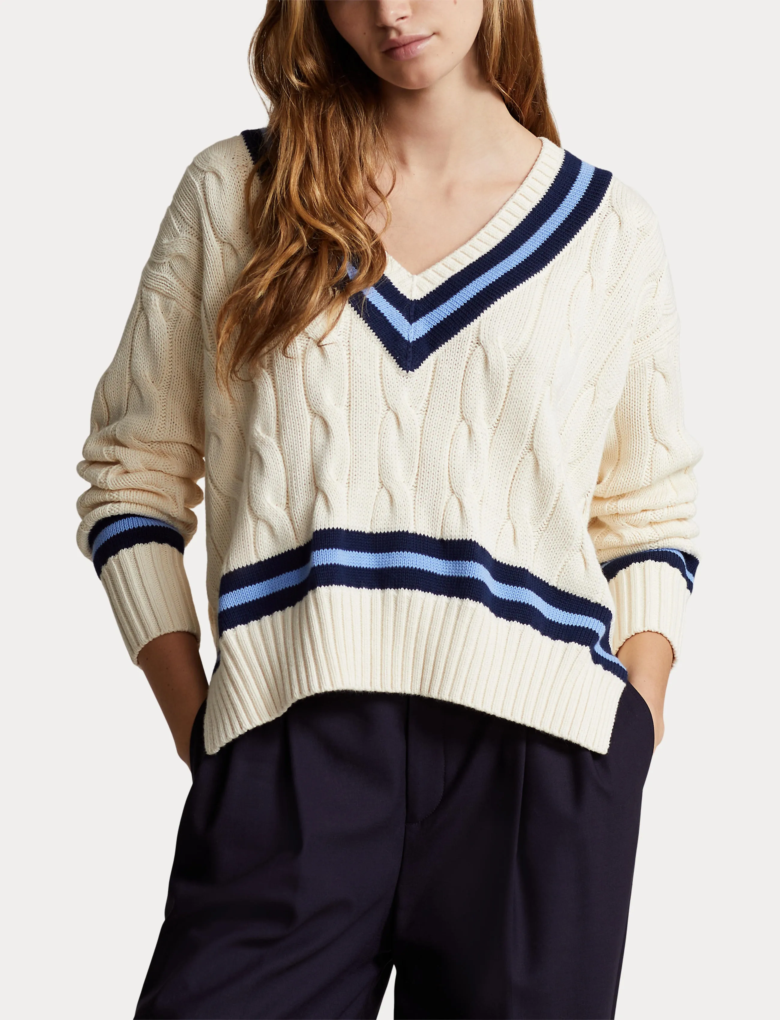 Polo Ralph Lauren - The Iconic Cricket Sweater - pulls - cream w/ navy str - 5