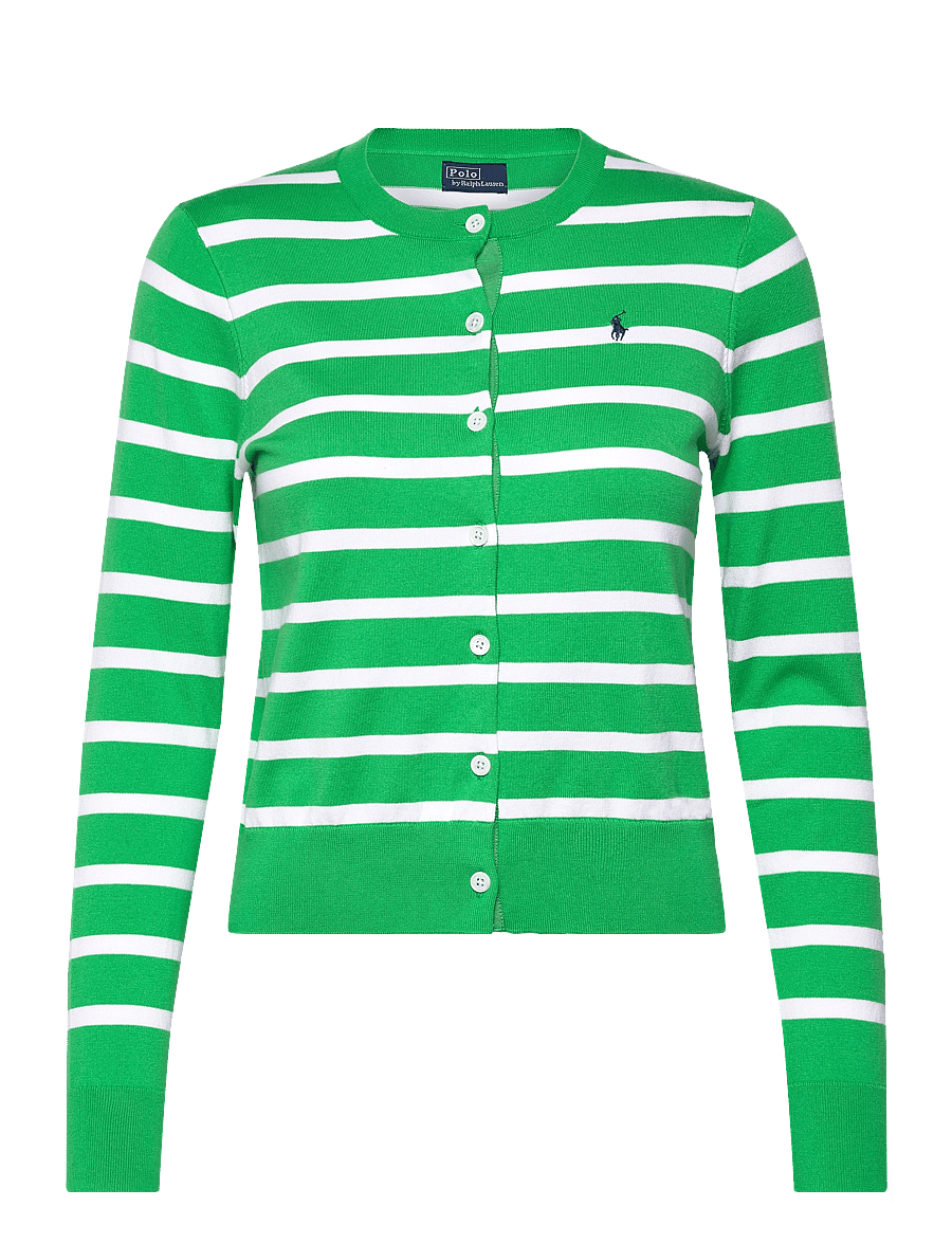 Polo Ralph Lauren - Striped Cotton-Blend Cardigan - tiller green/whit - 0