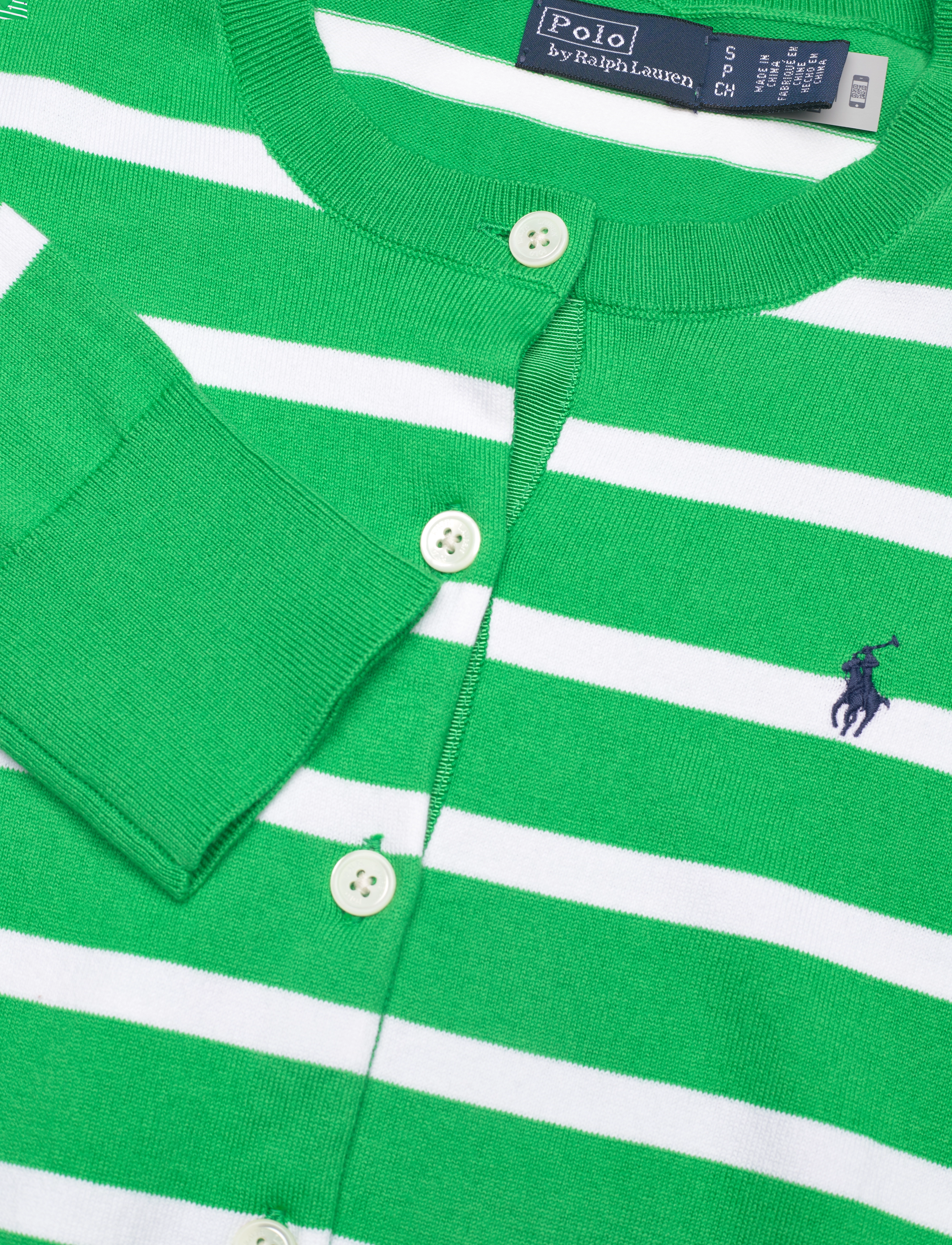 Polo Ralph Lauren - Striped Cotton-Blend Cardigan - tiller green/whit - 2