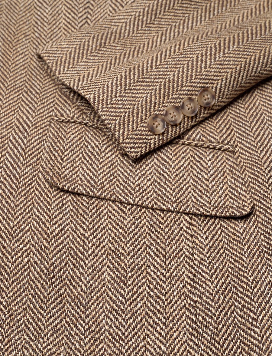 Polo Ralph Lauren - Linen-Blend Herringbone Hacking Blazer - brown/cream herri - 3