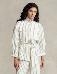 Belted Striped Linen Utility Shirt, Polo Ralph Lauren