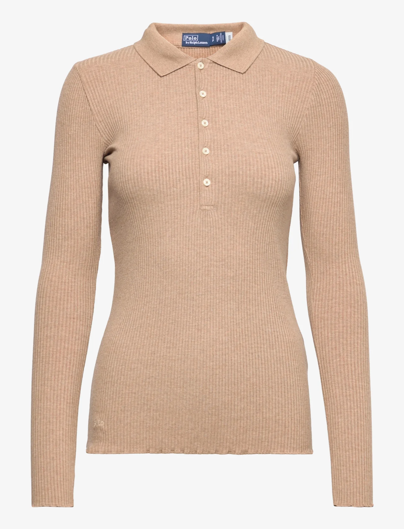 Polo Ralph Lauren - Rib-knit Long-Sleeve Polo Shirt - pikéer - warm brown heathe - 0