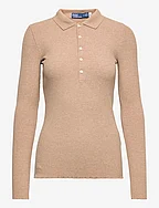 Rib-knit Long-Sleeve Polo Shirt - WARM BROWN HEATHE