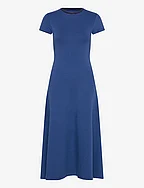 Striped Ribbed Cotton-Blend Dress - KITE BLUE/NEWPORT