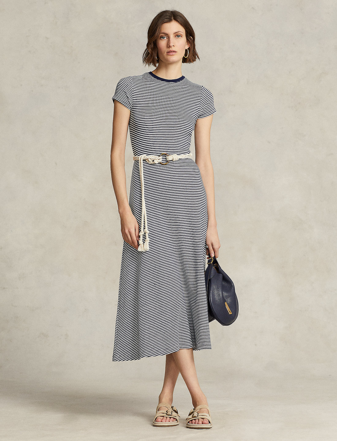 Polo Ralph Lauren Striped Ribbed Cotton blend Dress Midi dresses