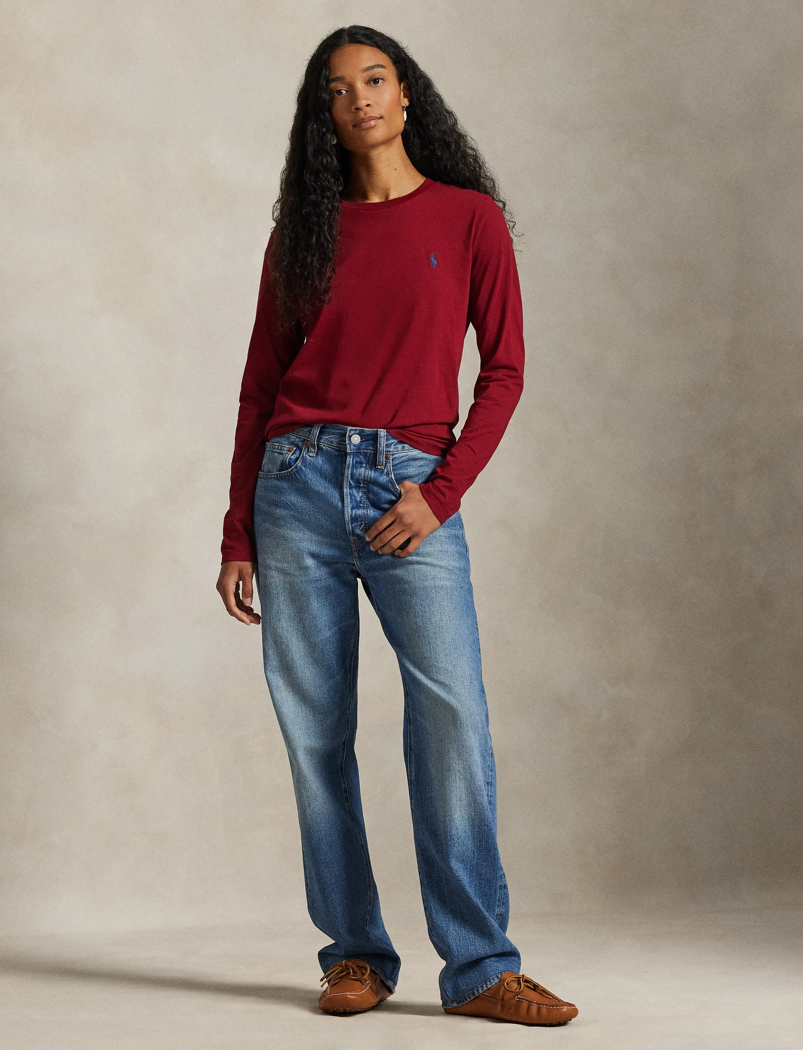 Polo Ralph Lauren Long-Sleeve Jersey Crewneck Tee - T-shirts & Toppar - HOLIDAY RED / red