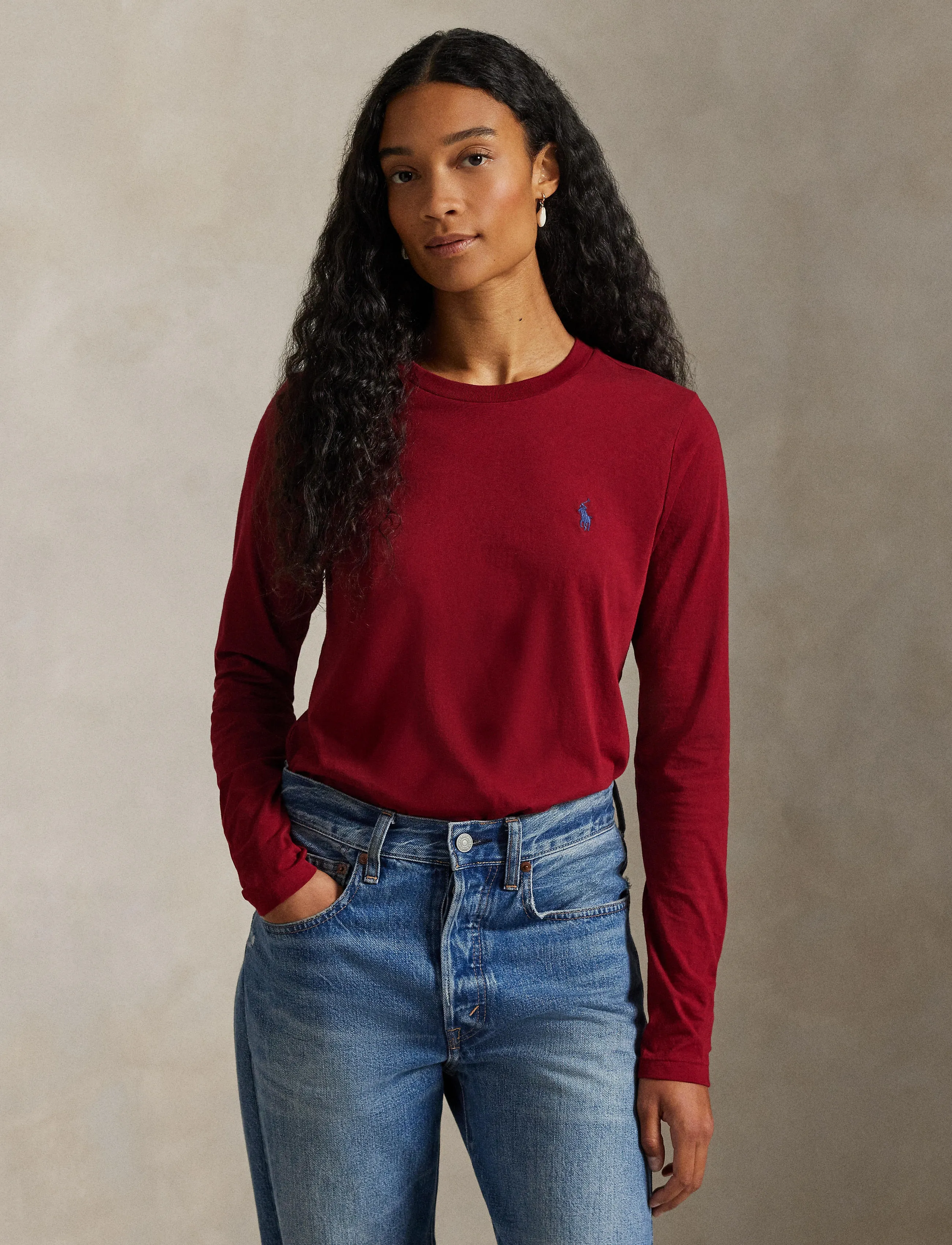 Polo Ralph Lauren - Long-Sleeve Jersey Crewneck Tee - holiday red - 3