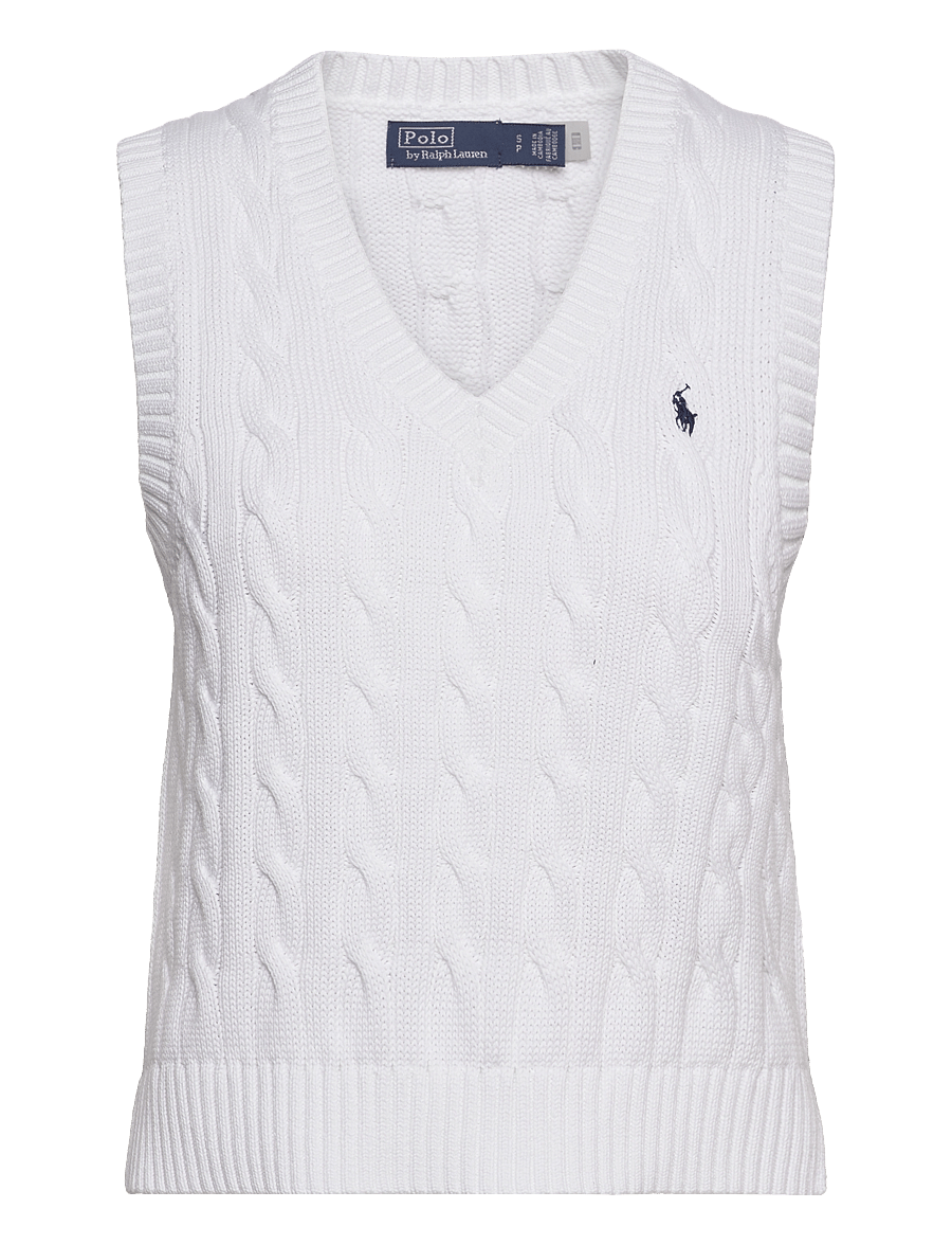 Polo Ralph Lauren - Cable-Knit Cotton V-Neck Sweater Vest - white - 0