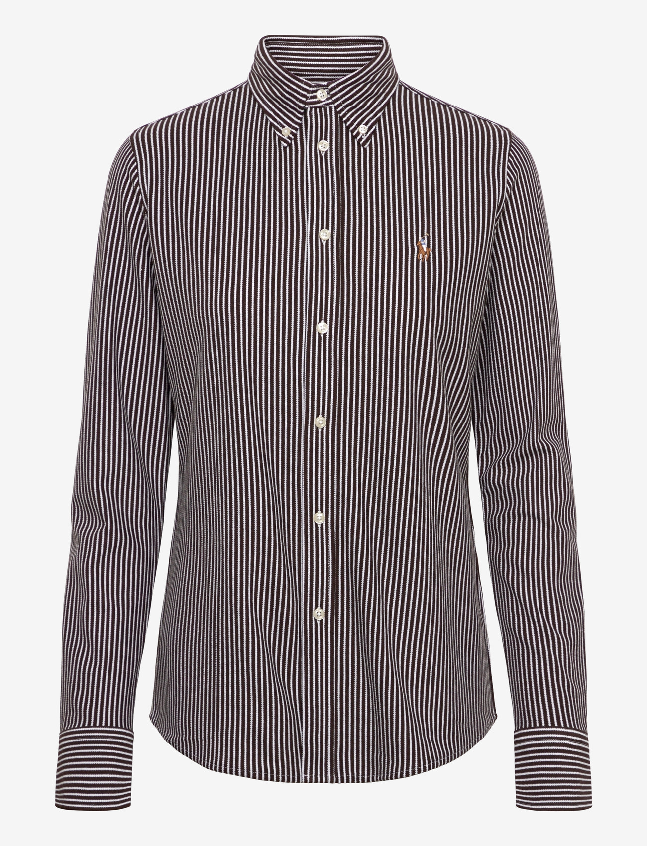 Polo Ralph Lauren - Striped Knit Oxford Cotton Shirt - jeanshemden - circuit brown/whi - 0