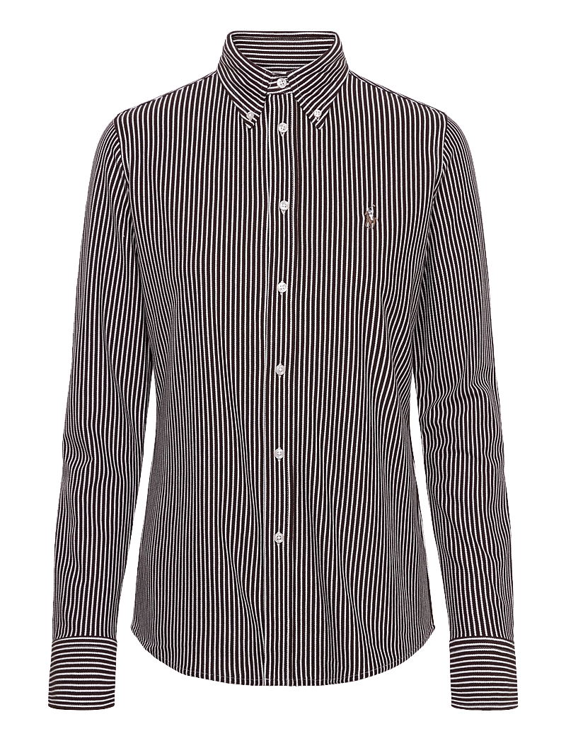 Polo Ralph Lauren - Striped Knit Oxford Cotton Shirt - jeanshemden - circuit brown/whi - 0