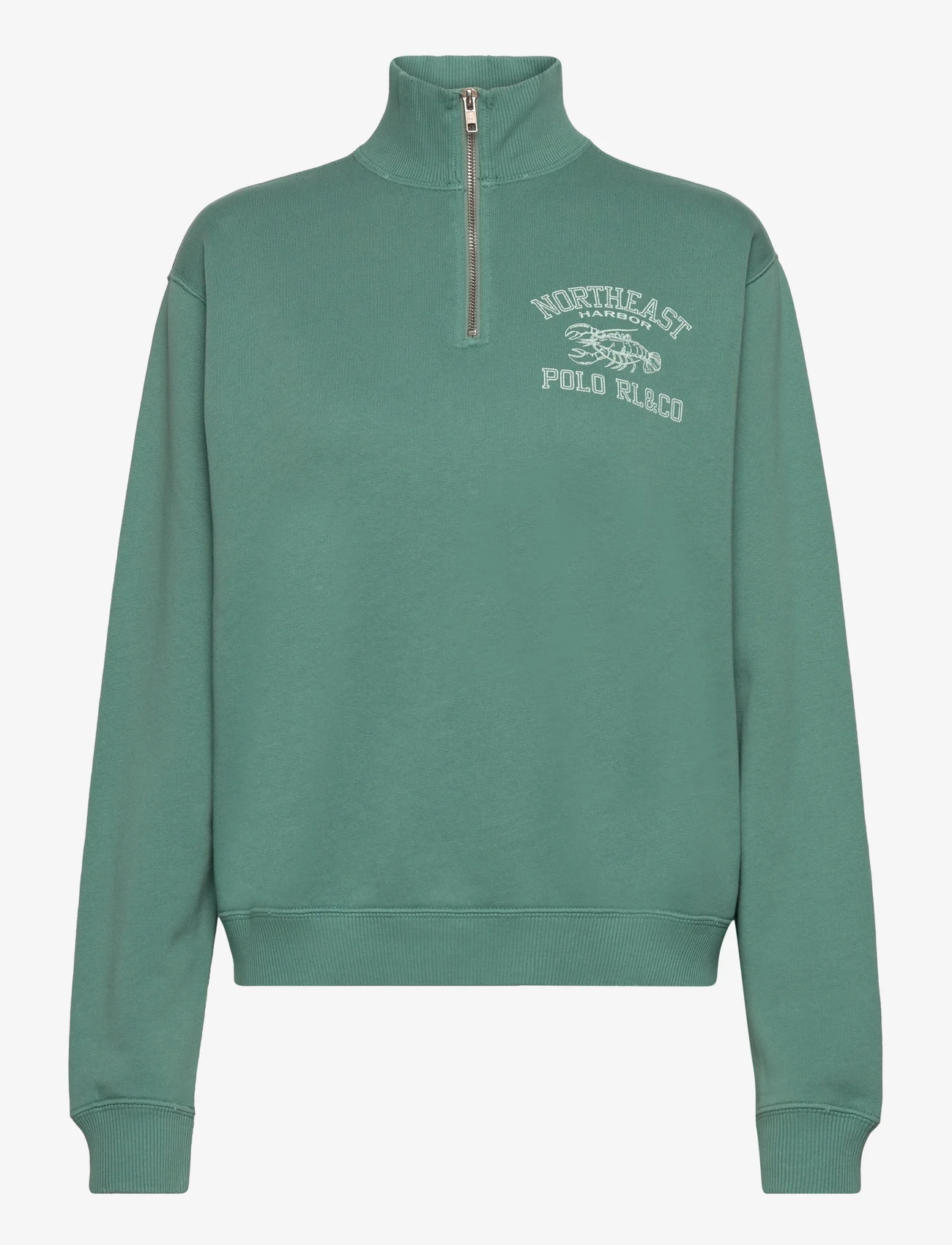 Polo Ralph Lauren - Coastal Logo Fleece Quarter-Zip Pullover - džemperiai - hampton green - 0