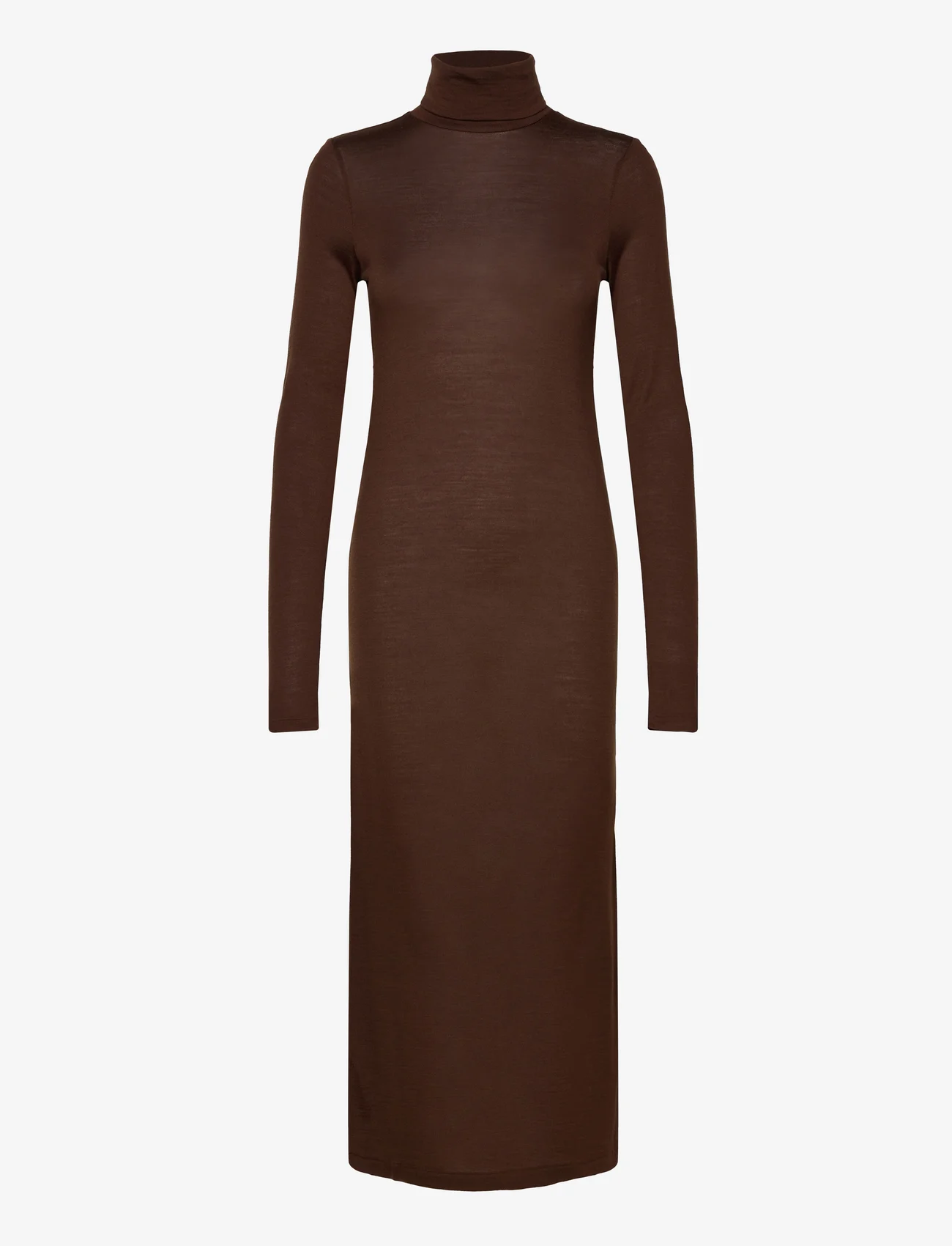 Polo Ralph Lauren - Wool-Blend Jersey Roll Neck Midi Dress - t-kreklu kleitas - dark brown - 0