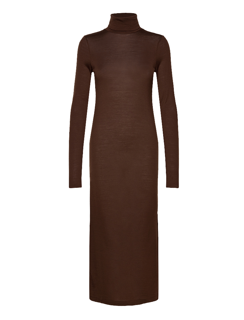 Polo Ralph Lauren - Wool-Blend Jersey Roll Neck Midi Dress - t-shirt-kleider - dark brown - 0
