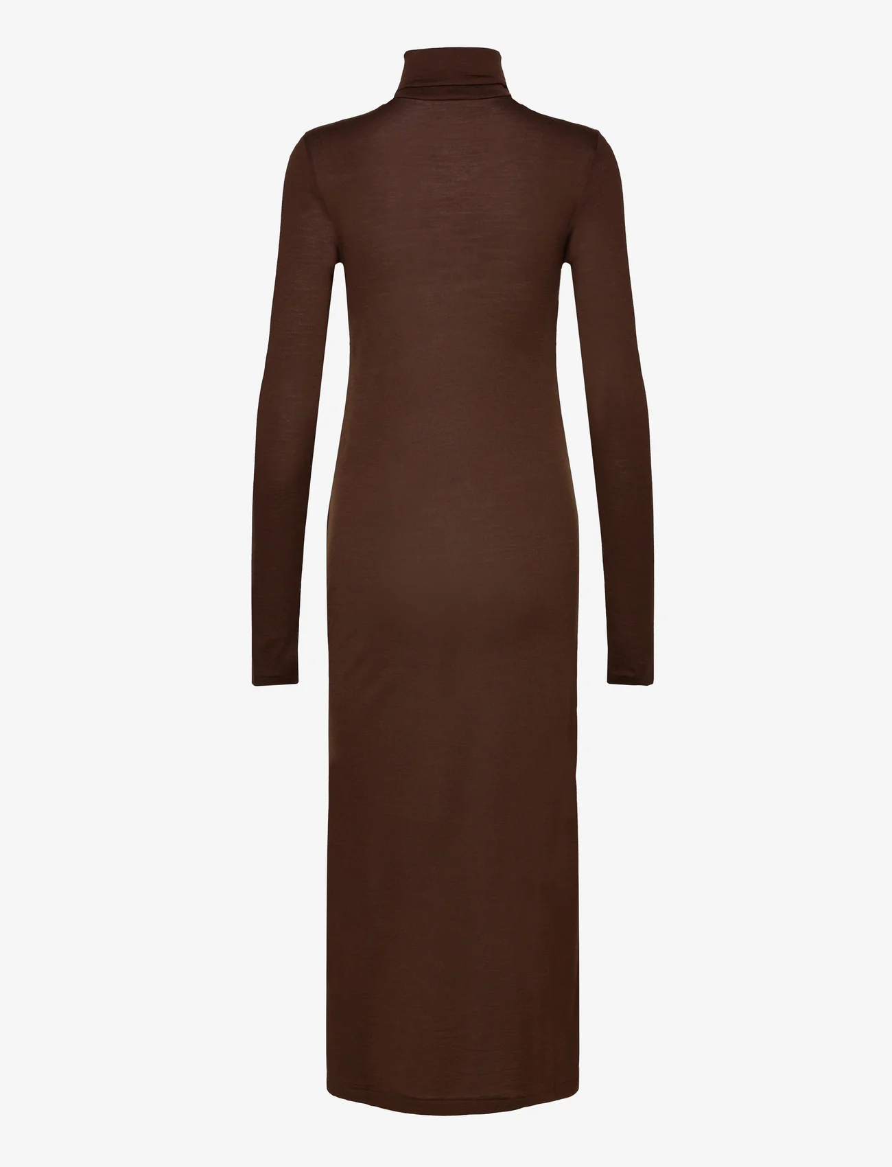 Polo Ralph Lauren - Wool-Blend Jersey Roll Neck Midi Dress - marškinėlių tipo suknelės - dark brown - 1