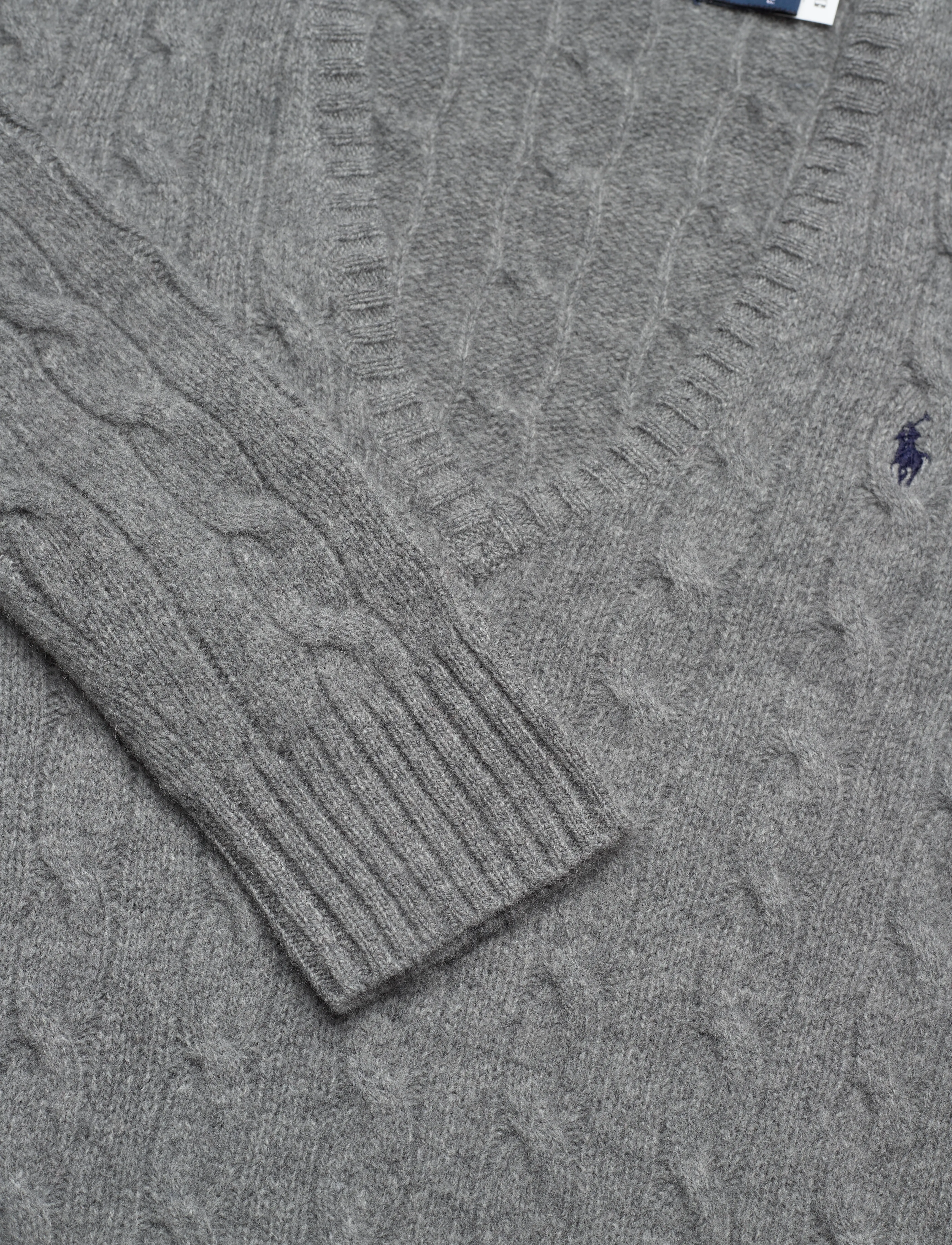 Polo Ralph Lauren - Cable-Knit Wool-Cashmere V-Neck Sweater - battalion grey he - 3