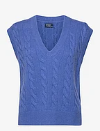 Cable Wool-Cashmere V-Neck Sweater Vest - NEW ENGLAND BLUE
