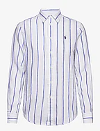 Relaxed Fit Striped Linen Shirt - 958 WHITE/ROYAL