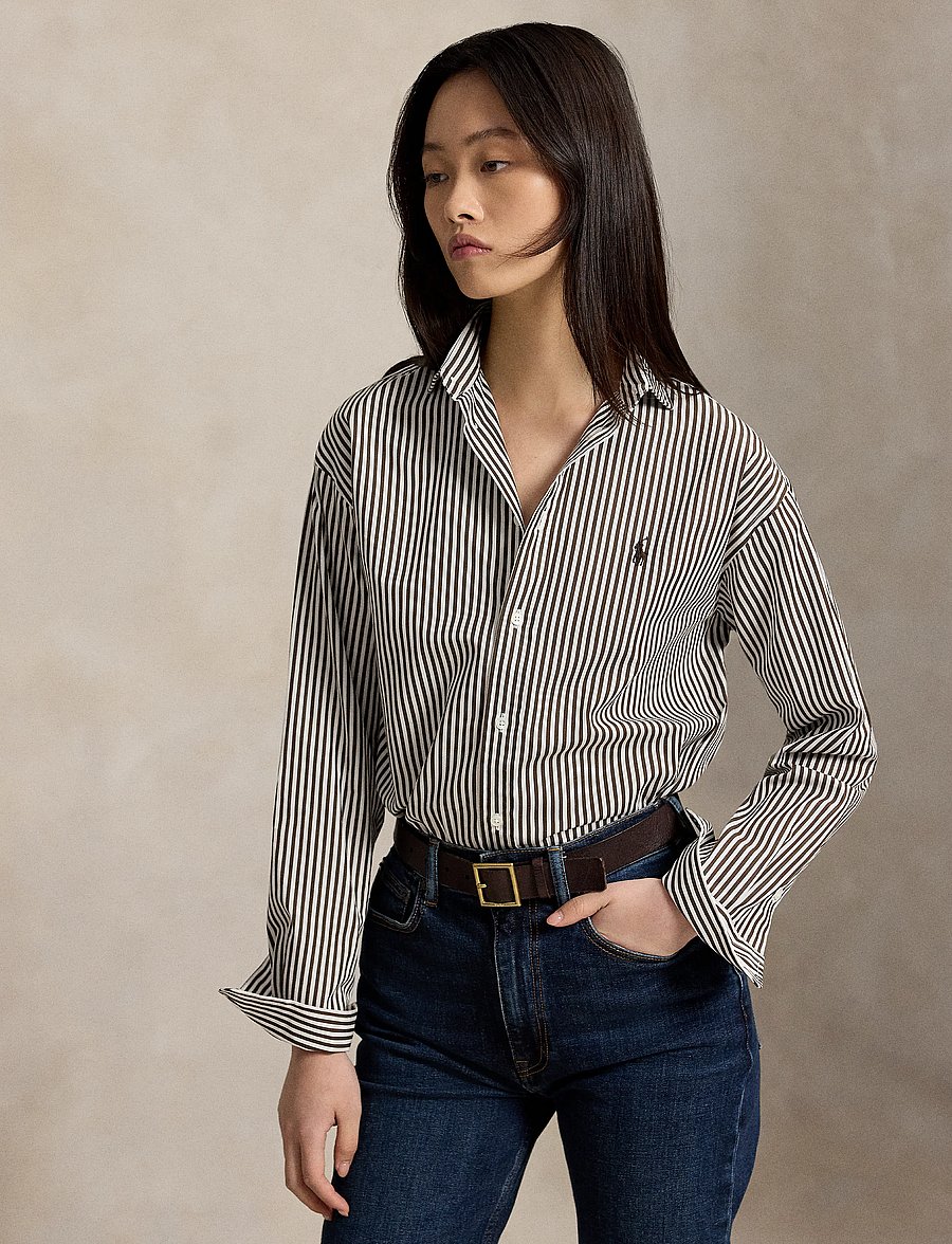 Polo Ralph Lauren - Relaxed Fit Striped Cotton Shirt - jeanshemden - 1936 dark brown w - 0