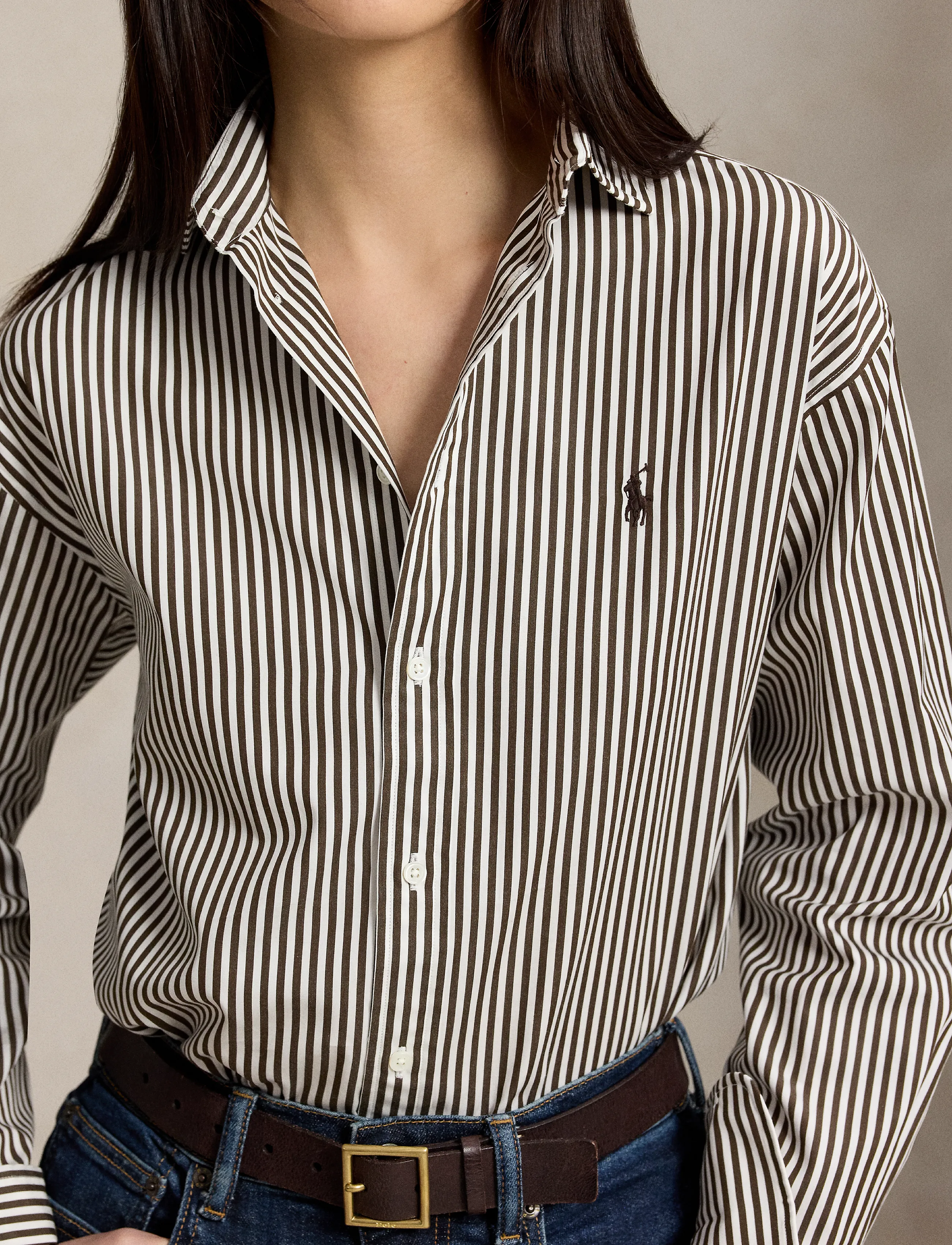 Polo Ralph Lauren - Relaxed Fit Striped Cotton Shirt - jeanshemden - 1936 dark brown w - 5