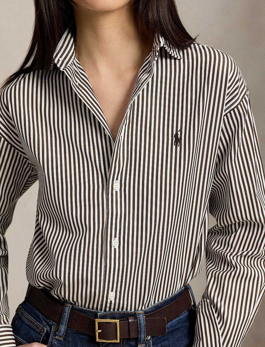 Polo Ralph Lauren - Relaxed Fit Striped Cotton Shirt - jeanshemden - 1936 dark brown w - 5