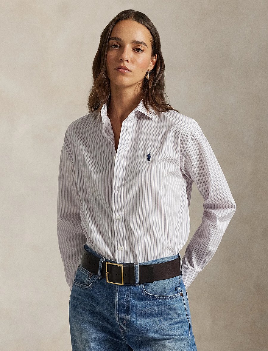Polo Ralph Lauren - Relaxed Fit Striped Cotton Shirt - džinsa krekli - 1968 white red bl - 0