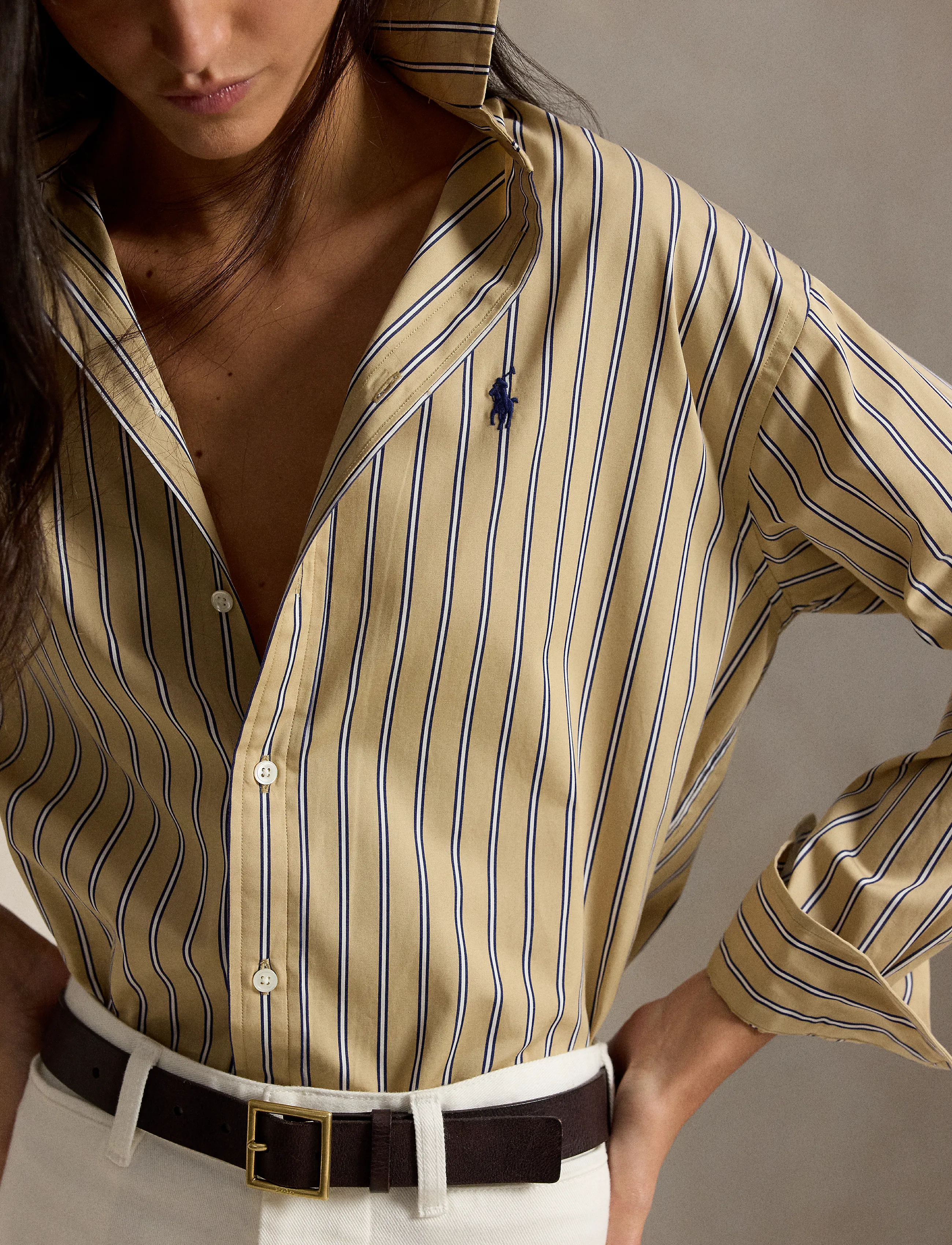 Polo Ralph Lauren - Relaxed Fit Striped Cotton Shirt - denimskjorter - 2063 tan-royal mu - 2