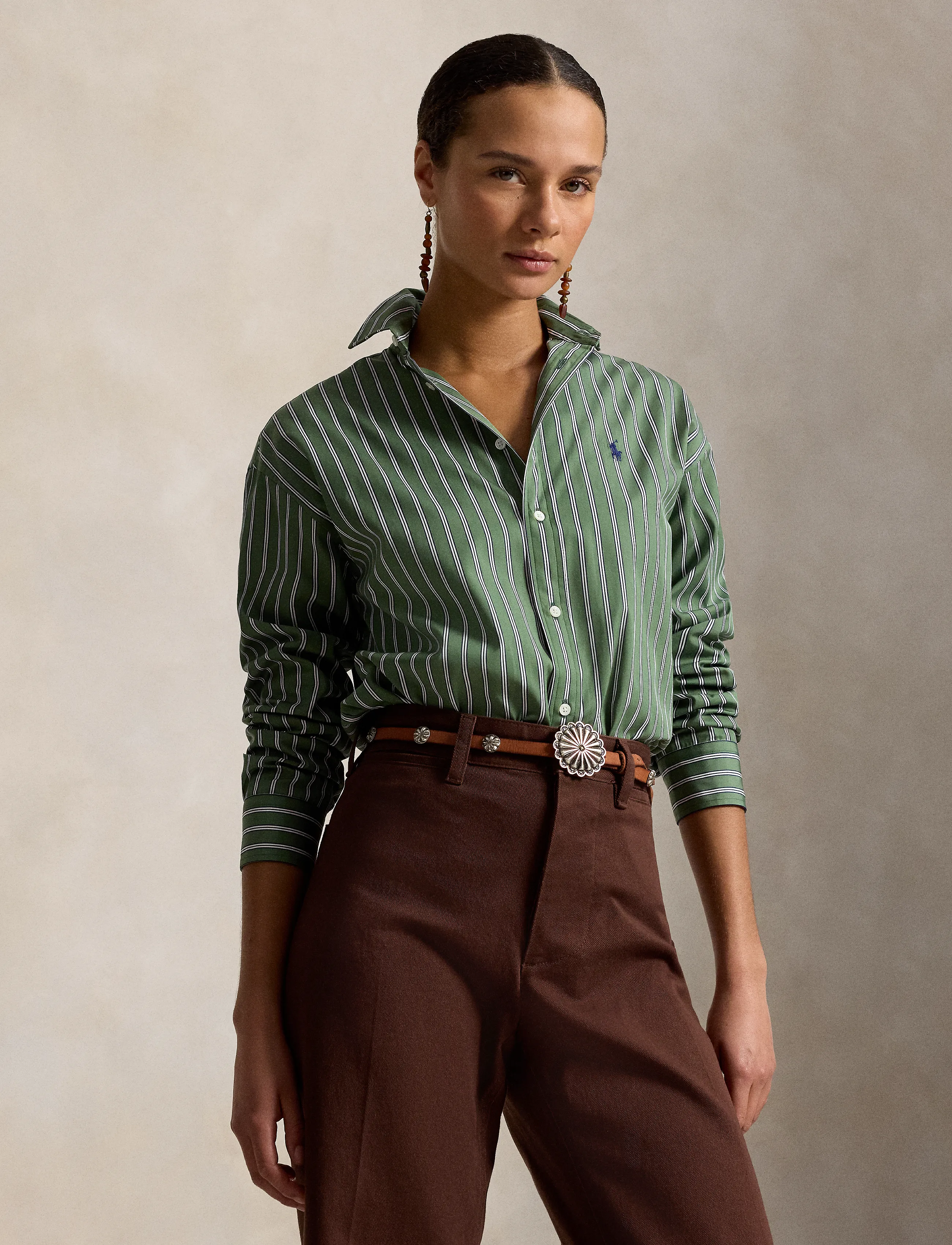 Polo Ralph Lauren Relaxed Fit Striped Cotton Shirt, S, Shirts, Grün - Long-sleeved, Frauen
