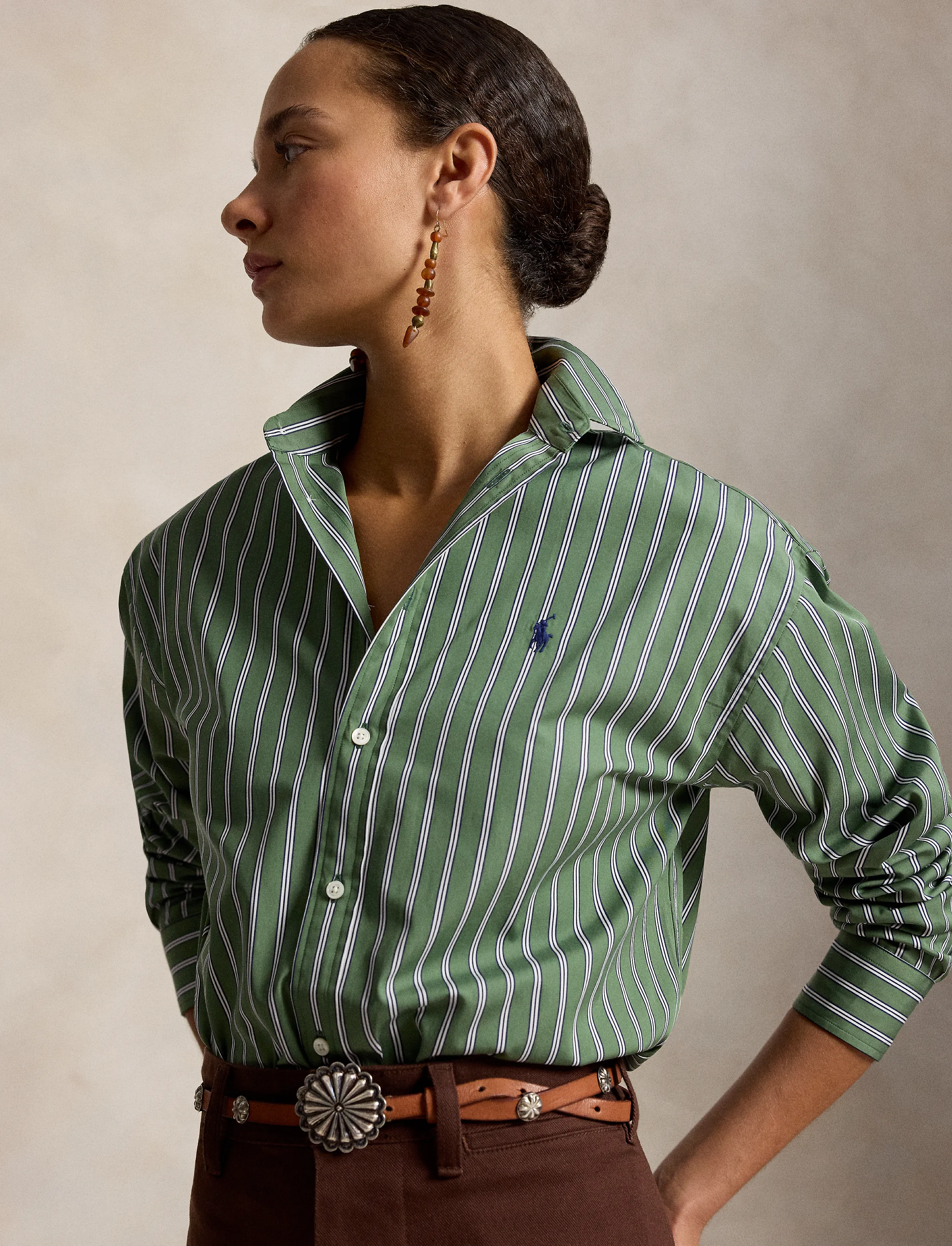 Polo Ralph Lauren - Relaxed Fit Striped Cotton Shirt - denimskjorter - 2064 green-white - 3