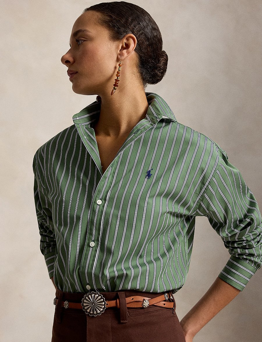 Polo Ralph Lauren - Relaxed Fit Striped Cotton Shirt - denimskjorter - 2064 green-white - 3