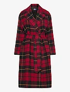 Plaid Motif Wool Twill Wrap Coat - 1500 RED MULTI PL