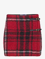 Plaid Leather-Trim Wrap Skirt - 1504 OVERSIZE RED