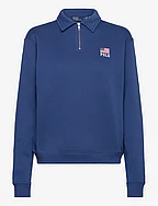 Flag & Logo Fleece Quarter-Zip Pullover - AGED ROYAL