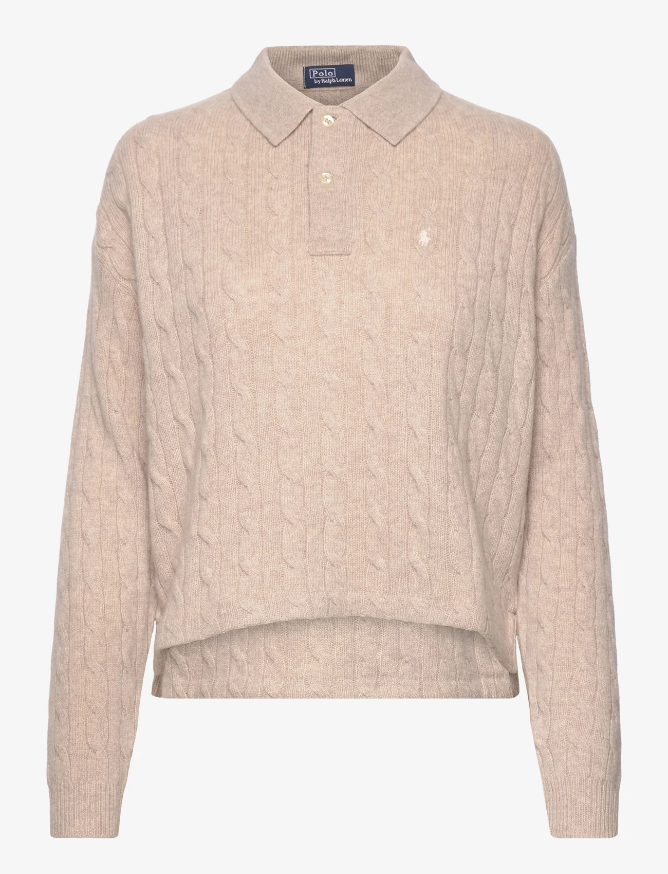 Polo Ralph Lauren - Cable Wool-Cashmere Polo Shirt - polo marškinėliai - tuscan beige heat - 0