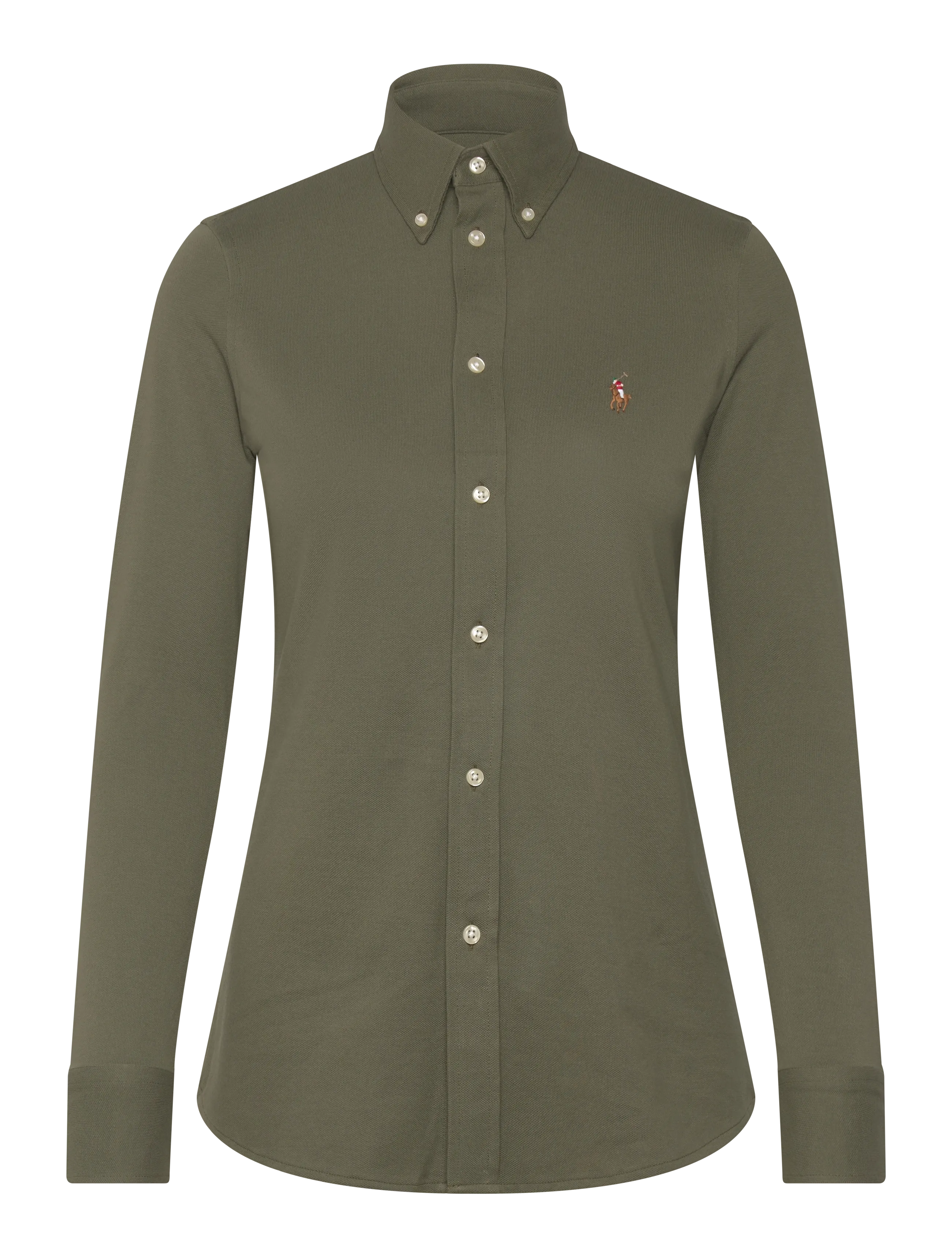POLO RALPH LAUREN Slim Fit Knit Baumwolle Oxford Shirt Khaki - XS - Damen