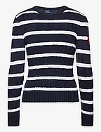 Anchor-Motif Cable Cotton Sweater - HUNTER NAVY/WHITE