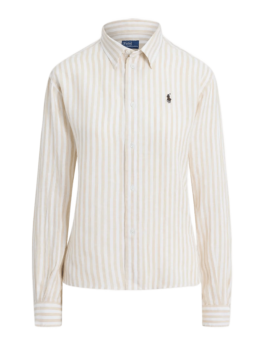 Polo Ralph Lauren - Wide Cropped Gingham Linen Shirt - jeanshemden - 1323 dune tan/whi - 1